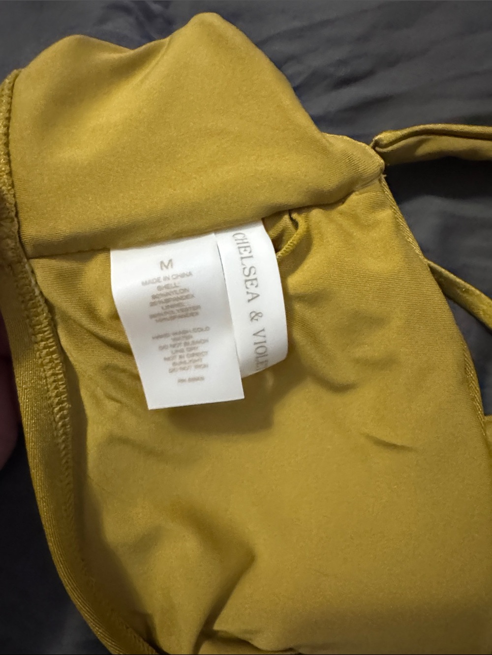 Chelsea & Violet One-Shoulder Bikini Top in Mustard Yellow shimmer - Picture 3 of 3